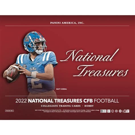 On average, each hobby box (eight cards per box, four boxes per case) will deliver seven autographs and one base or parallel memorabilia card and one base or parallel card. . 2022 national treasures collegiate football checklist